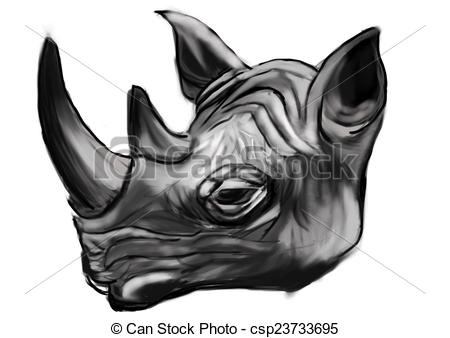 450x338 hand draw rhino head digital artcg paint - Rhino Head Drawing