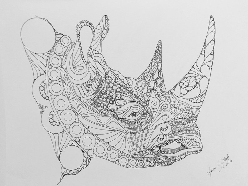794x596 zentangle rhino rhino art zentangle art rhino head safari art etsy - Rhino Head Drawing