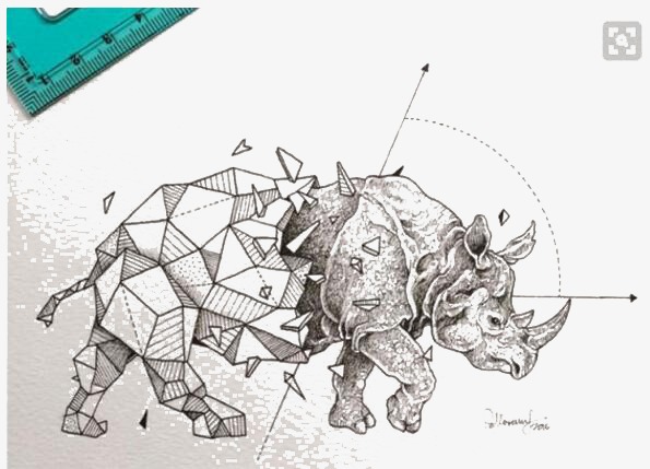 595x429 Hand Drawn Rhino, Line, Black And White, Simple Png - Rhino Line Drawing