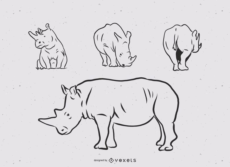 784x570 Rhino Line Illustration Set - Rhino Line Drawing