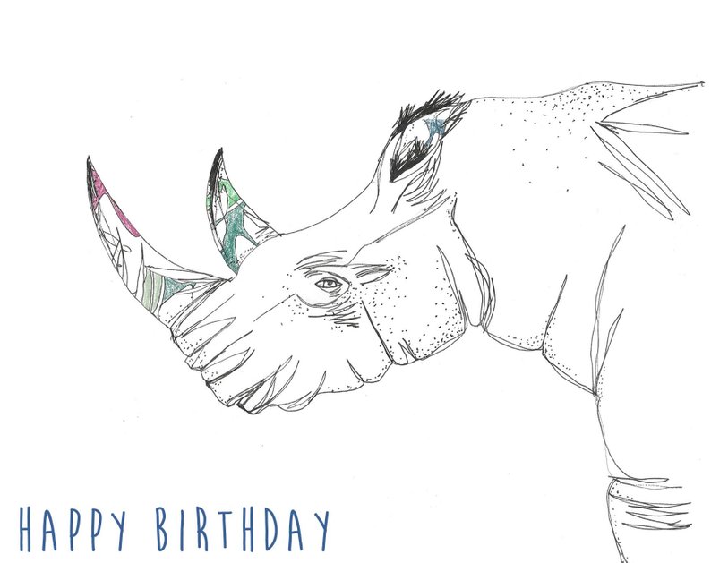 794x629 tropical rhino card rhino greeting card rhino card safari etsy - Rhino Line Drawing