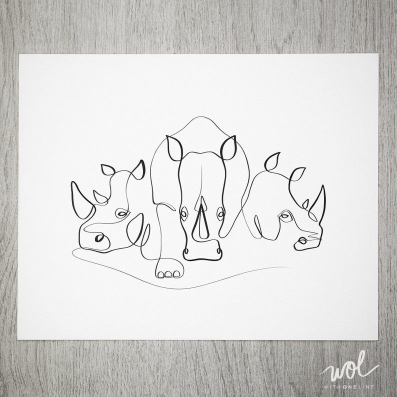 794x794 Best Selling Rhino Gifts Northern White Rhinos Rhino Gift Etsy - Rhino Line Drawing
