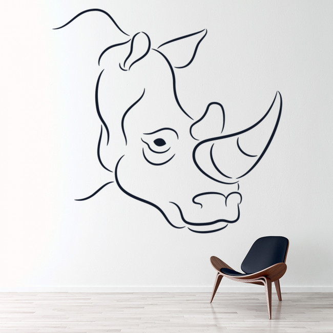 650x650 Rhinoceros Portrait Rhino Outline Wild Animals Wall Sticker Home - Rhino Outline Drawing