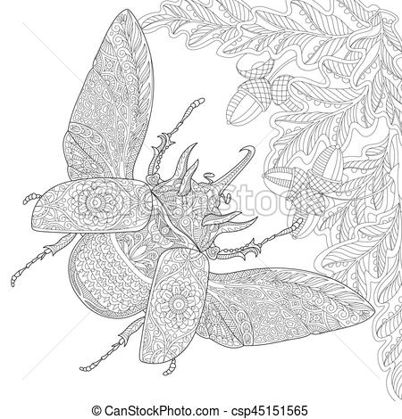 450x470 zentangle stylized rhinoceros beetle zentangle stylized cartoon - Rhinoceros Beetle Drawing