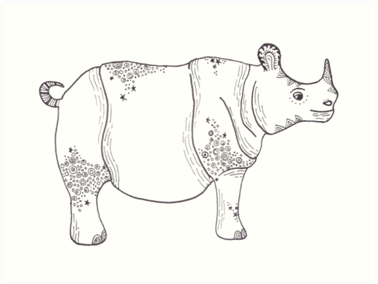 549x413 Javan Rhino Art Prints - Rhinoceros Line Drawing