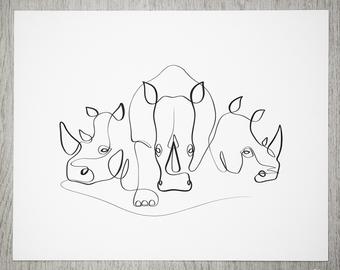 340x270 Rhino Drawing Etsy - Rhinoceros Line Drawing