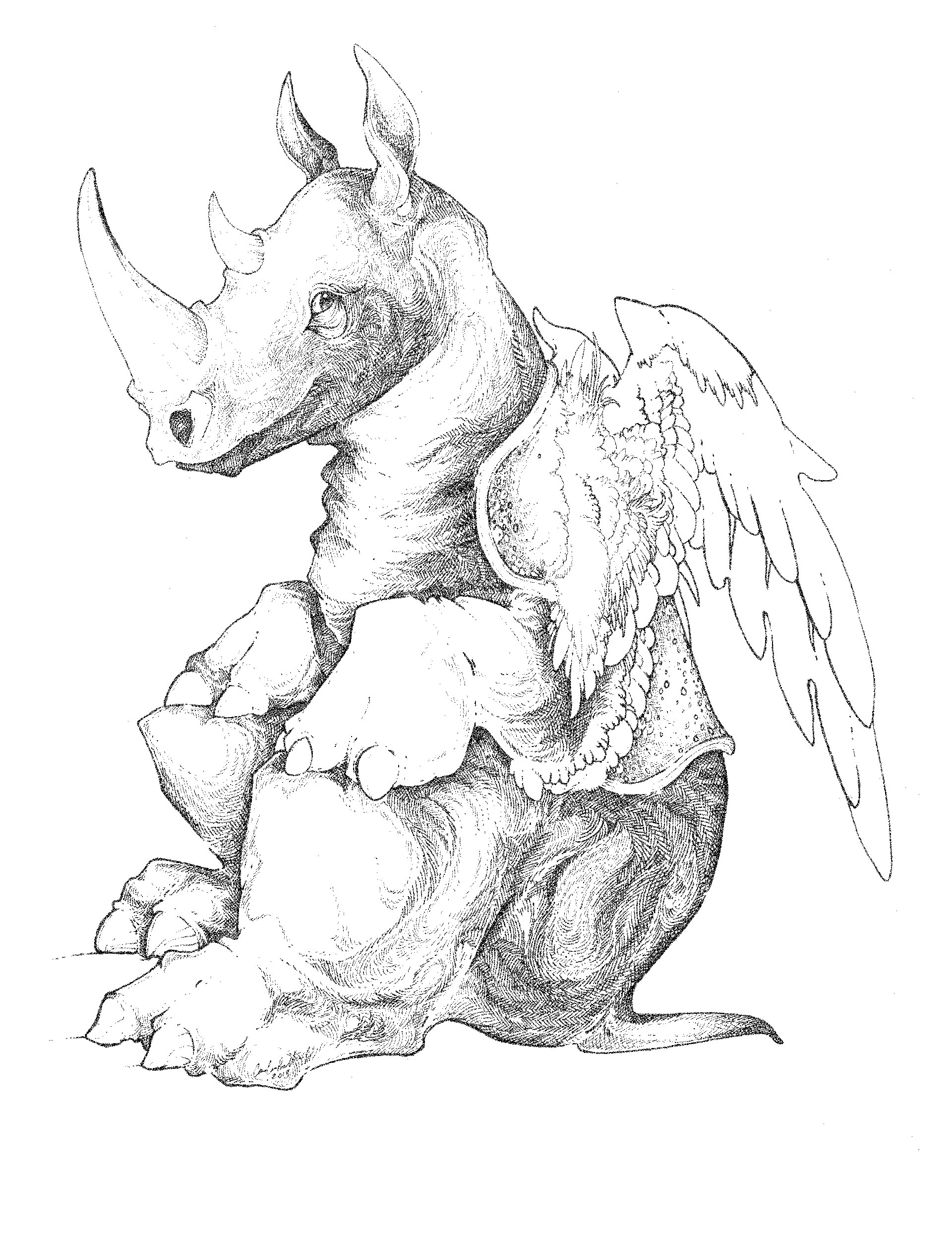 1920x2496 Artstation - Rhinoceros Line Drawing