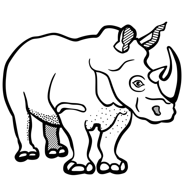 750x750 rhinoceros drawing line art black and white color cc0 - Rhinoceros Line Drawing