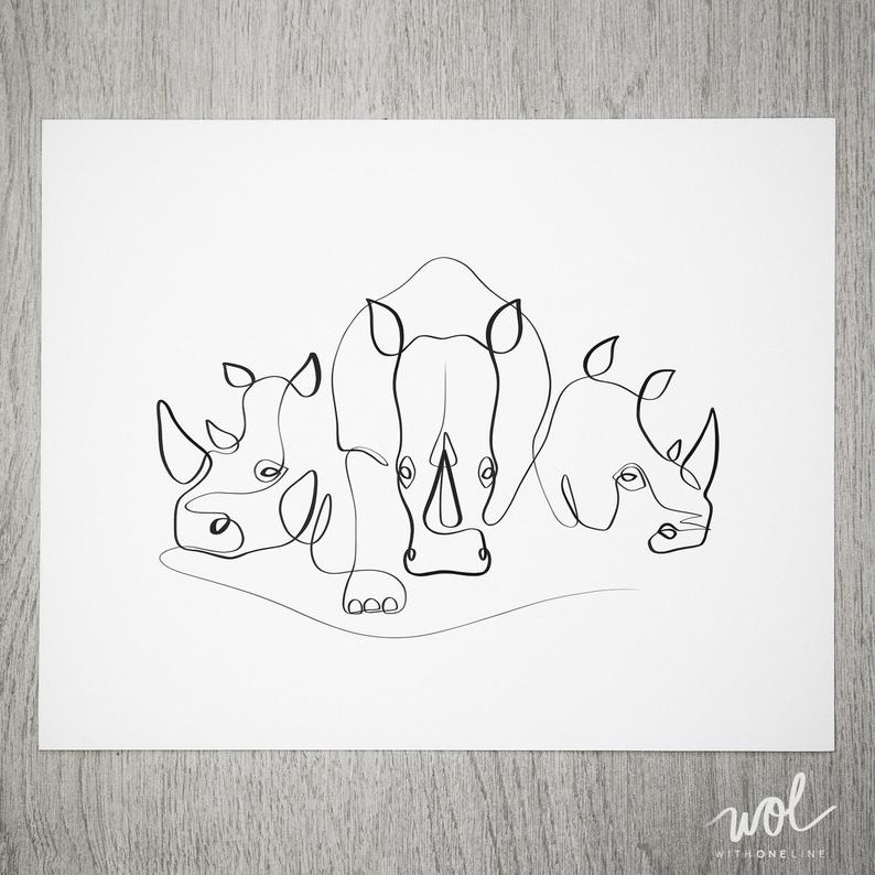 794x794 Best Selling Rhino Gifts Northern White Rhinos Rhino Gift Etsy - Rhinoceros Line Drawing
