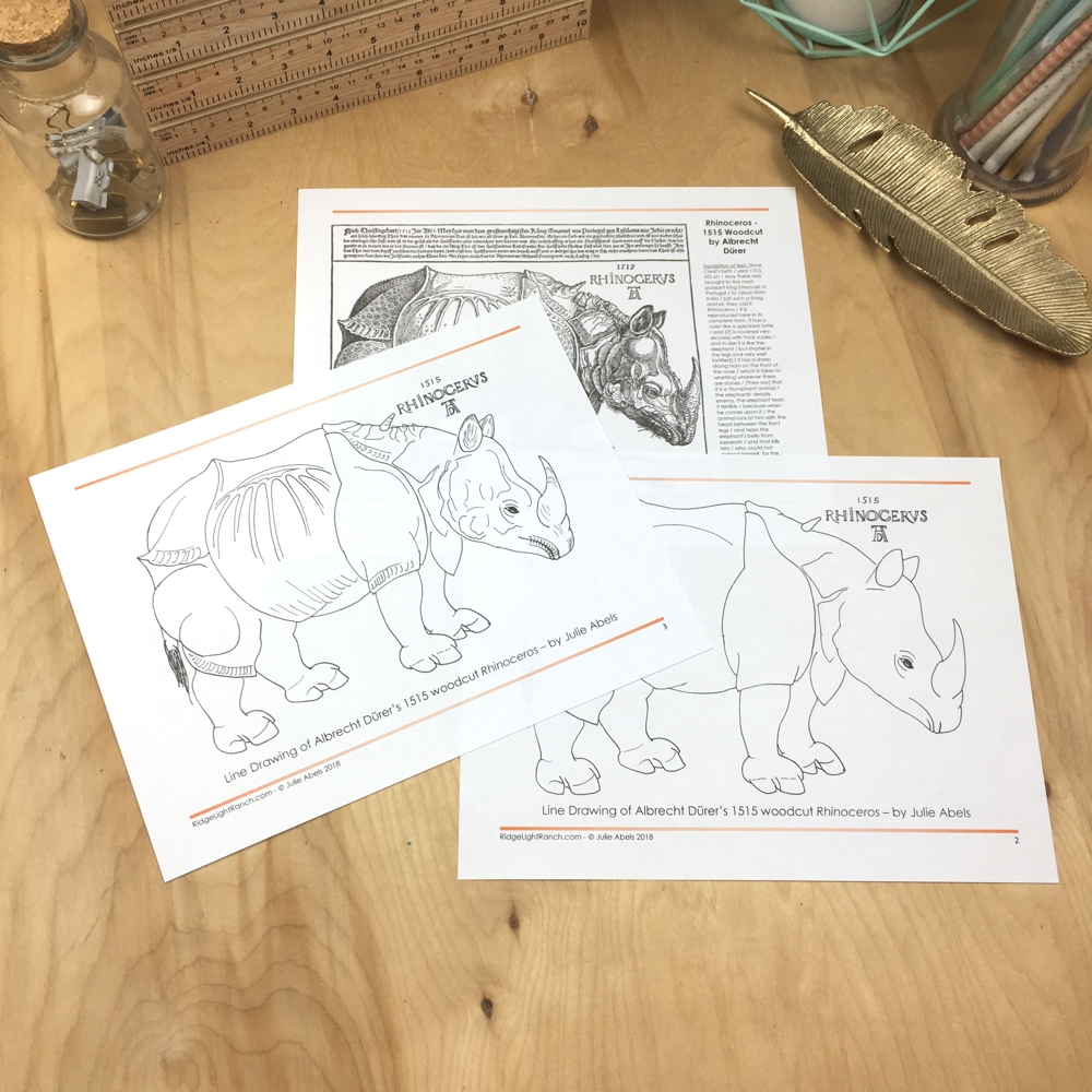 1000x1000 durer's rhinoceros line drawing - Rhinoceros Line Drawing