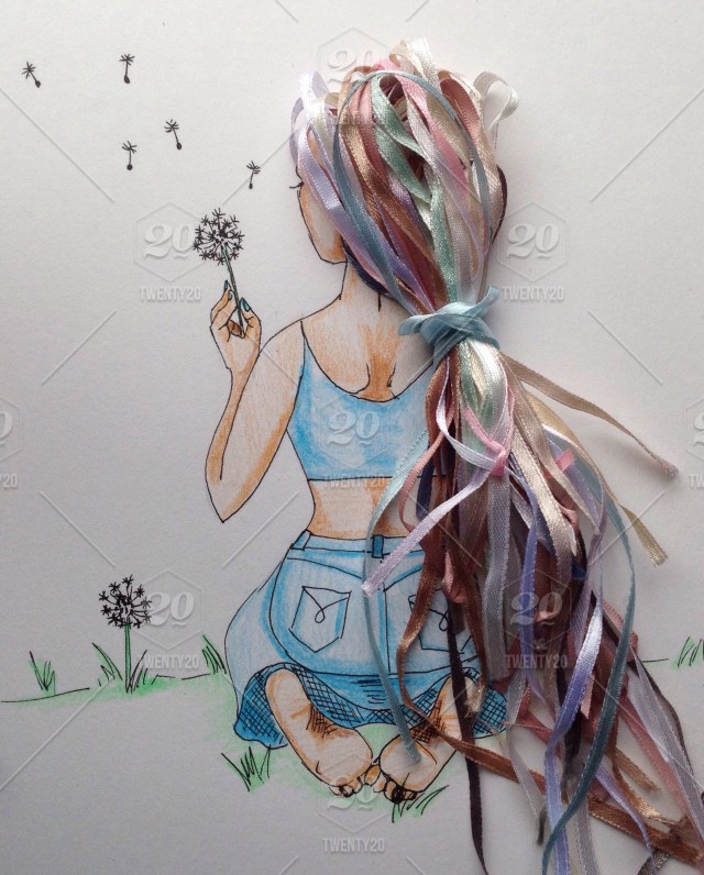 640x796 Ribbon Haired Girl Stock Photo - Ribbon Art Drawing