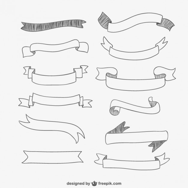 626x626 Hand Drawn Ribbons Pack Vector Free Download - Ribbon Banner Drawing