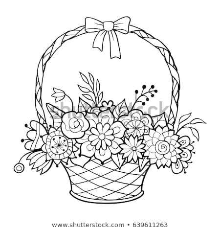 450x470 drawing flowers basket basket flowers handle decorated ribbon bow - Ribbon Bow Drawing
