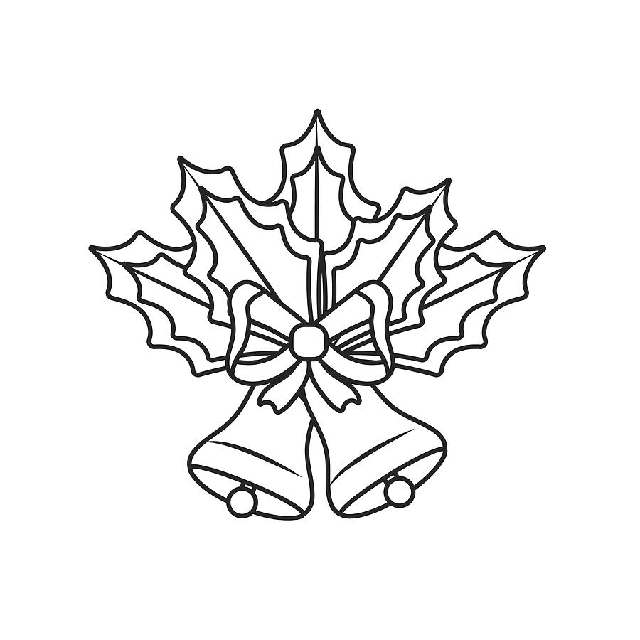 900x900 line bells with ribbon bow and leaves decoration drawing - Ribbon Bow Drawing