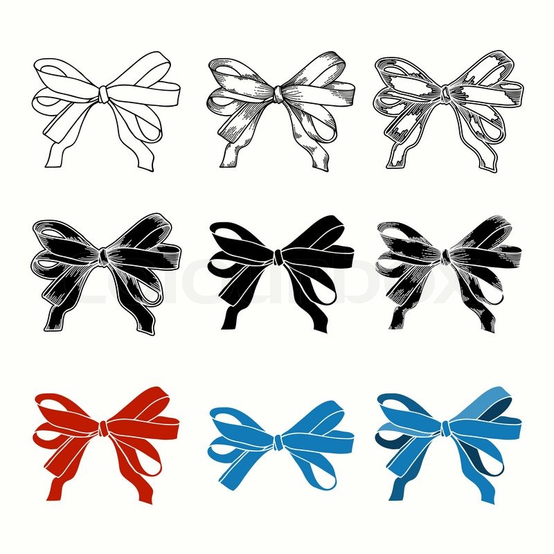 800x800 Set Of Bow Hand Drawn Illustrations Of Stock Vector Colourbox - Ribbon Bow Drawing