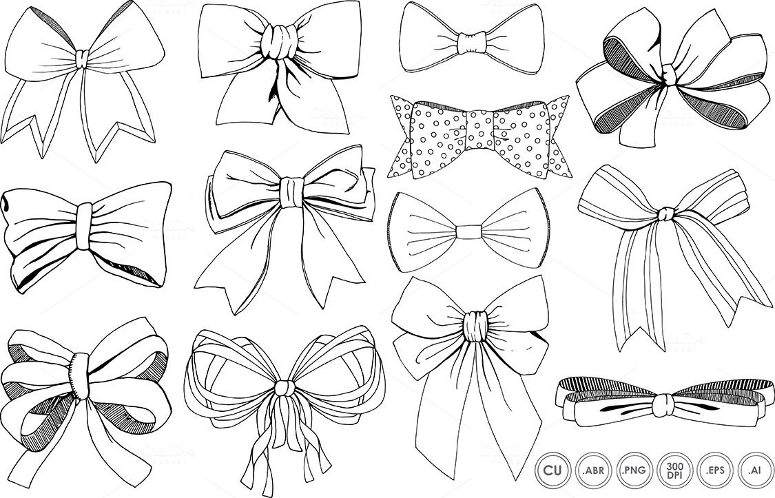 1125x723 Bows Ribbons Line Art + Silhouette - Ribbon Line Drawing