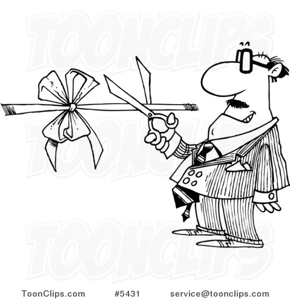 581x600 Cartoon Black And White Line Drawing Of A Business Man Performing - Ribbon Line Drawing