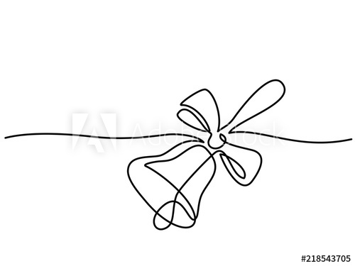 500x375 Continuous One Line Drawing School Traditional Hand Bell - Ribbon Line Drawing