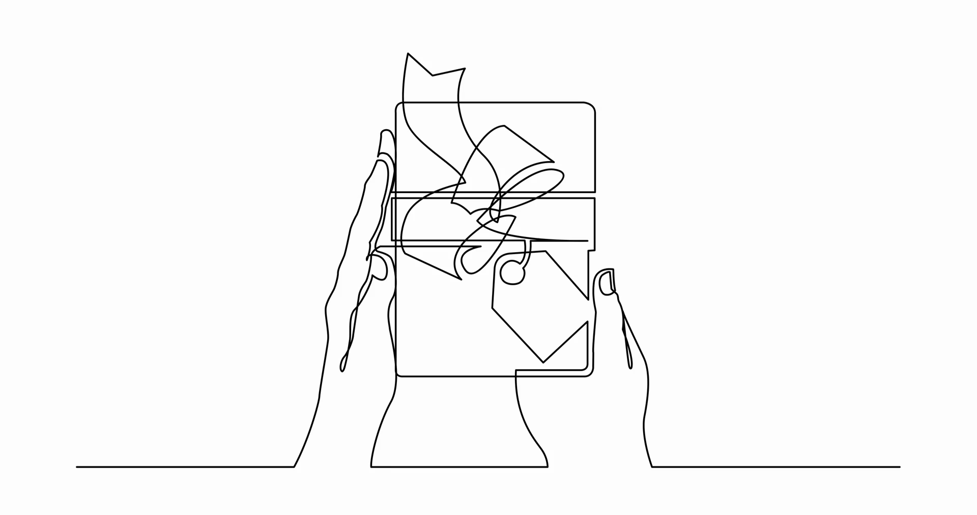 1920x1013 Animation Of Continuous Line Drawing Of Two Hands Holding Gift Box - Ribbon Line Drawing