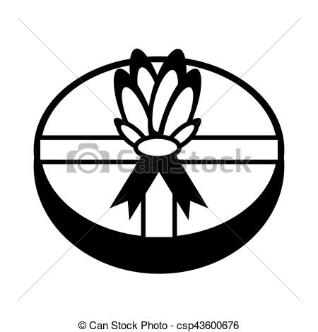 450x470 Gift Box Round Bow Ribbon Outline Vector Illustration - Ribbon Outline Drawing