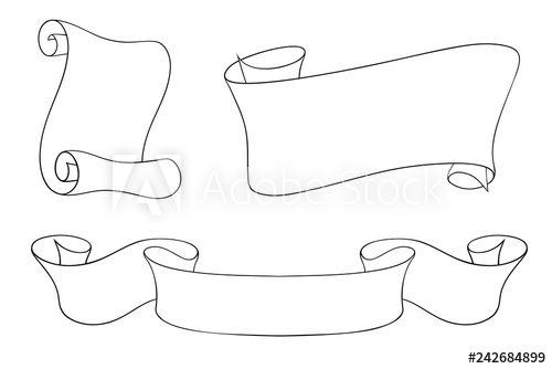 500x334 Paper And Ribbon Scrolls Outline Drawings Set - Ribbon Outline Drawing