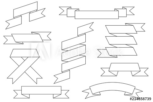 500x334 Ribbon Scrolls Set Outline Drawing - Ribbon Outline Drawing