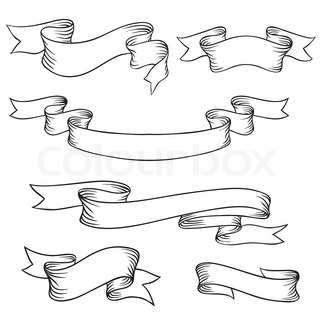 320x320 Blank Ribbon Banner Outline - Ribbon Outline Drawing