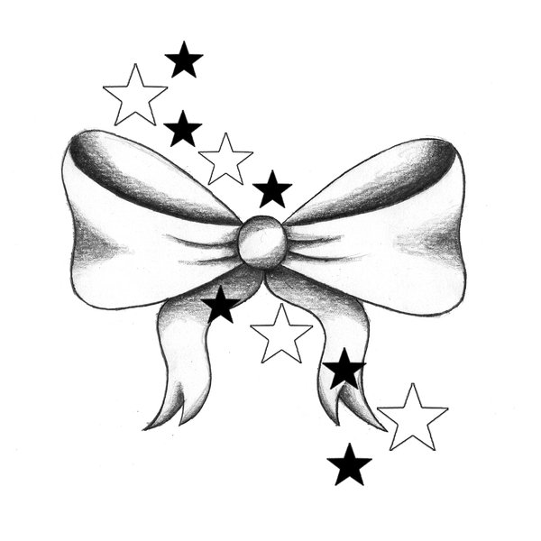 600x600 Grey Ribbon Bow With Stars Tattoo Design Tattoo Ideas - Ribbon Tattoo Drawings