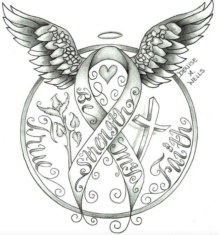 698x749 pink ribbon art work tattoo drawings on cancer ribbon tattoos - Ribbon Tattoo Drawings
