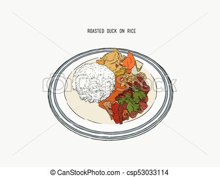 450x362 roasted duck with rice, thai food, chinese food hand draw sketch - Rice Drawing