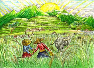 300x218 rice fields paintings - Rice Field Drawing