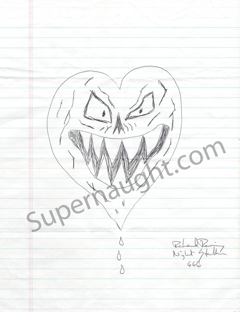 788x1024 Richard Ramirez Signed Evil Heart Drawing Supernaught - Richard Ramirez Drawing