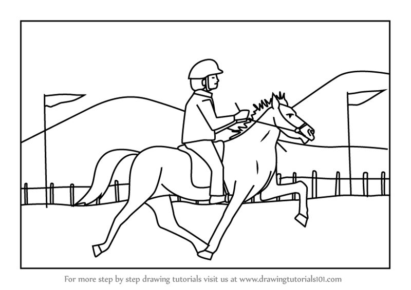 800x566 learn how to draw a jockey riding horse scene - Riding A Horse Drawing