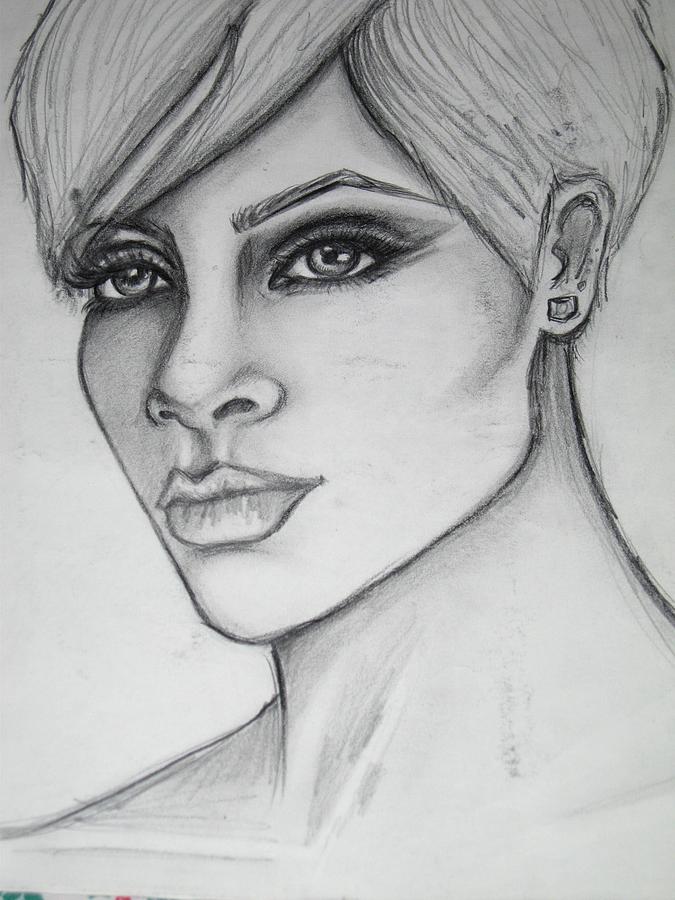 675x900 Stylized Portrait Of Rihanna Drawing - Rihanna Drawing