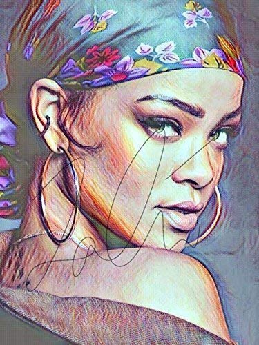 375x500 Rihanna Drawing Print Poster Hand Drawn Coloured - Rihanna Drawing