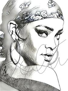225x300 Rihanna Pencil Sketch Hand Drawn Print - Rihanna Sketch Drawing