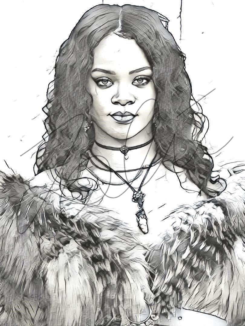 810x1080 Rihanna Pencil Sketch Hand Drawn Print - Rihanna Sketch Drawing