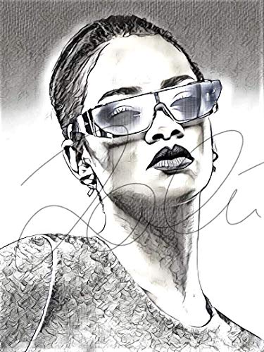 375x500 Rihanna Sketch Drawing Print Poster Hand Drawn Pencil Singer - Rihanna Sketch Drawing
