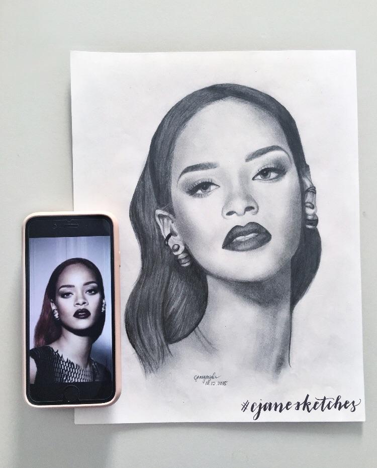 750x930 Rihanna Pencil Portrait On Paper - Rihanna Sketch Drawing