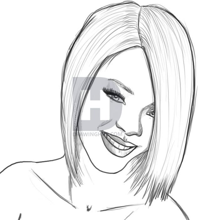 633x704 How To Draw Rihanna, Step - Rihanna Sketch Drawing