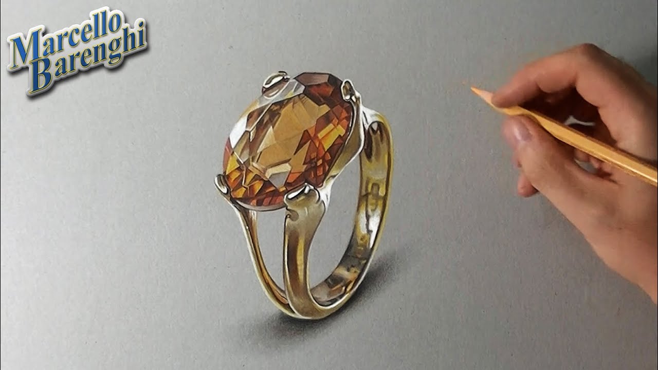 1280x720 Drawing A Realistic Yellow Topaz Gold Ring - Ring Drawing