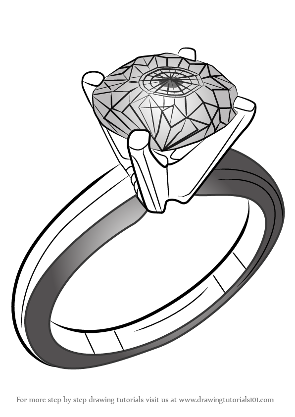 596x842 Learn How To Draw A Diamond Ring - Ring Drawing
