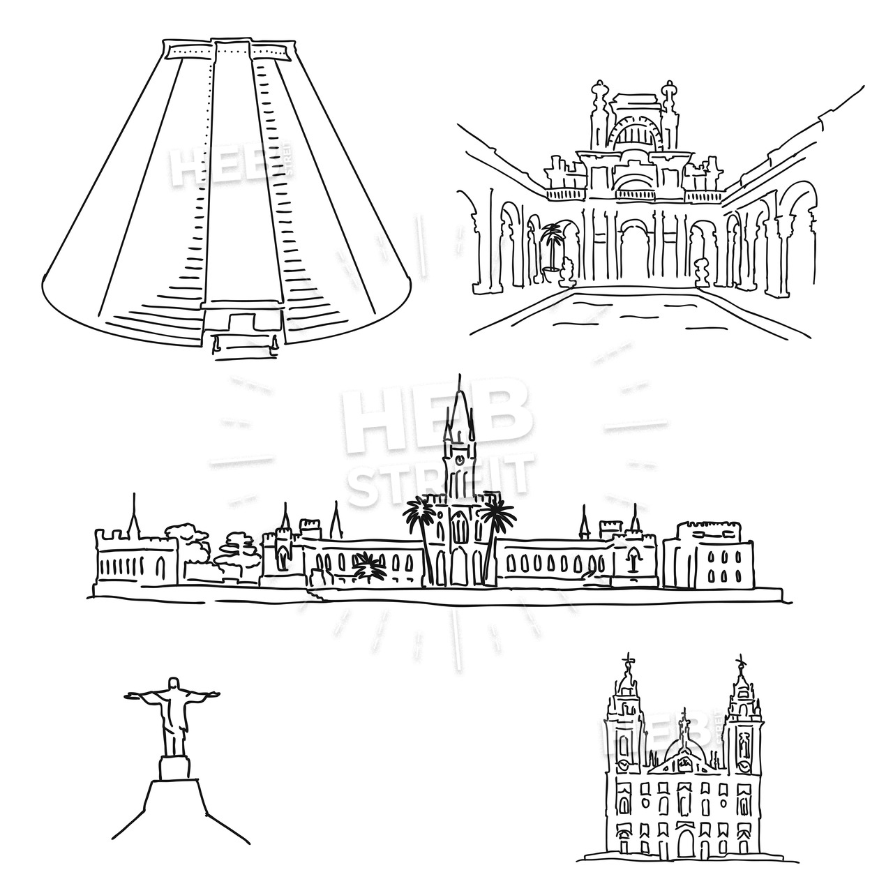 1280x1280 rio de janeiro famous architecture drawings hebstreits sketches - Rio De Janeiro Drawing