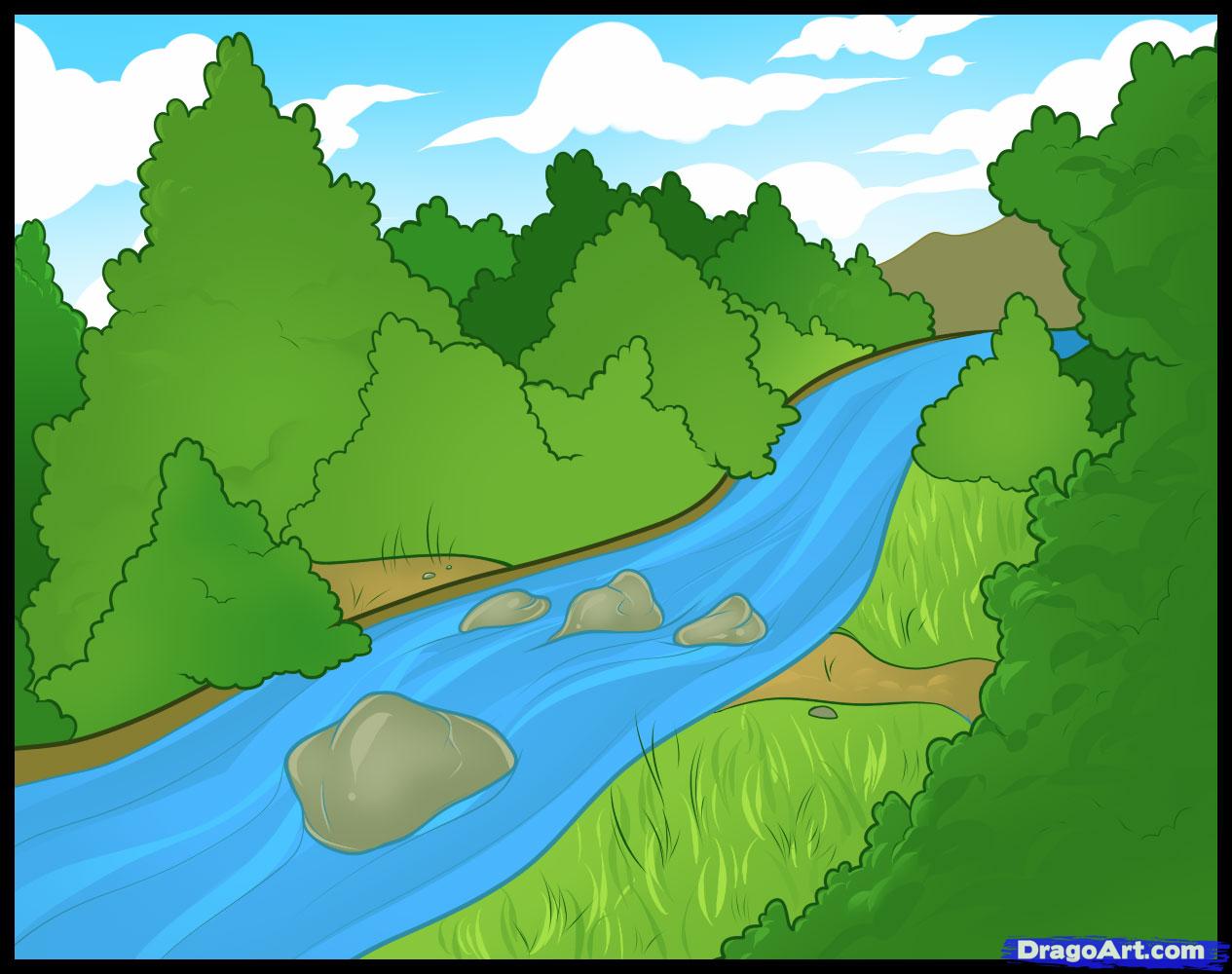 1265x1000 how to draw a river, step - River Bank Drawing
