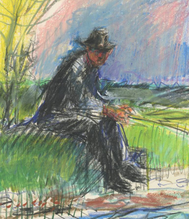 770x891 man on river bank drawing - River Bank Drawing