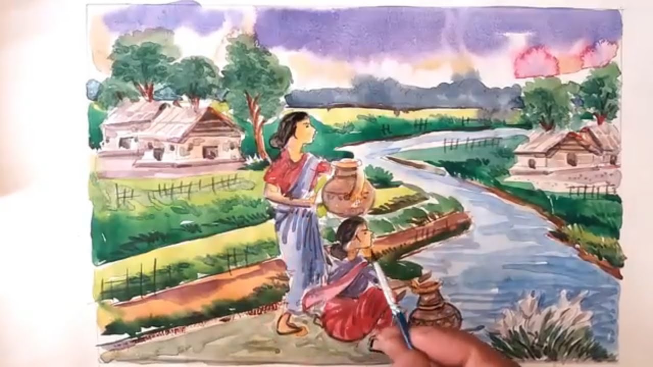 1280x720 how to draw scenery of bank of the river step - River Bank Drawing