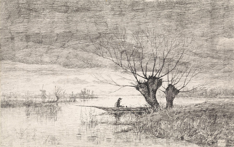 900x568 river landscape with a man in a boat, elias stark drawing - River Boat Drawing