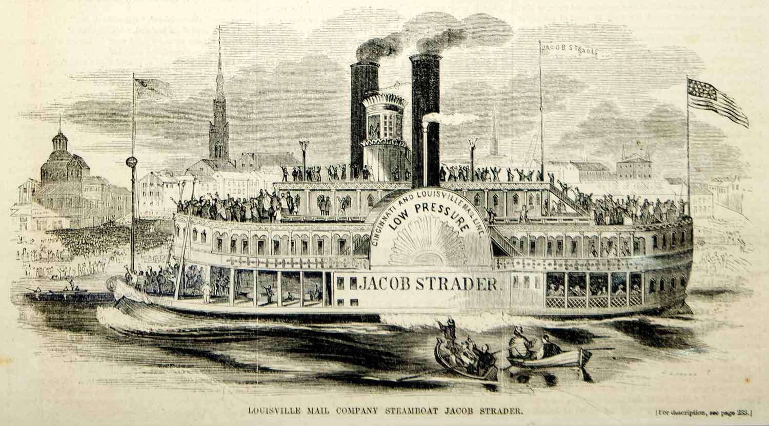 1500x832 wood engraving steamboat jacob strader sidewheel paddle wheel - River Boat Drawing