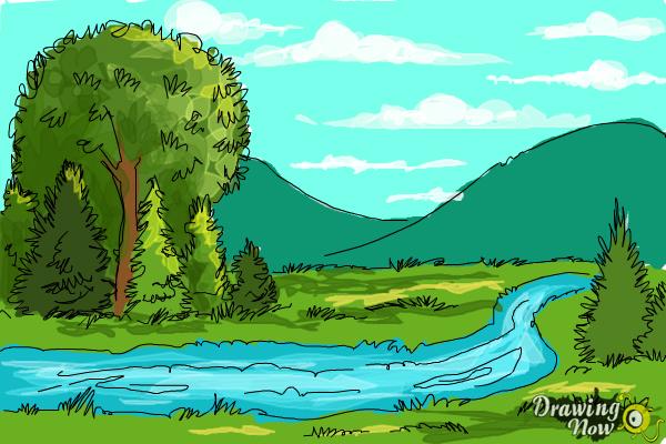 600x400 How To Draw A River - River Drawing