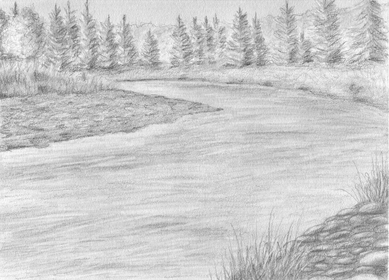 794x571 river drawing river art river artwork landscape art etsy - River Drawing